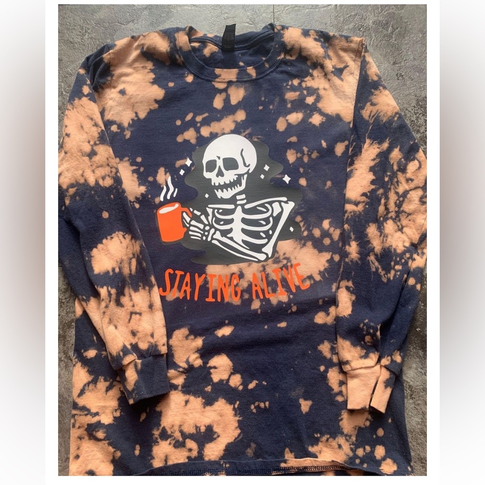 Tie-dye skeleton long sleeve shirt